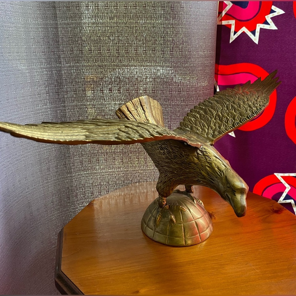 Incredible Large Vintage Brass Eagle Statue Flying Federal Globe Wings Open Rare
